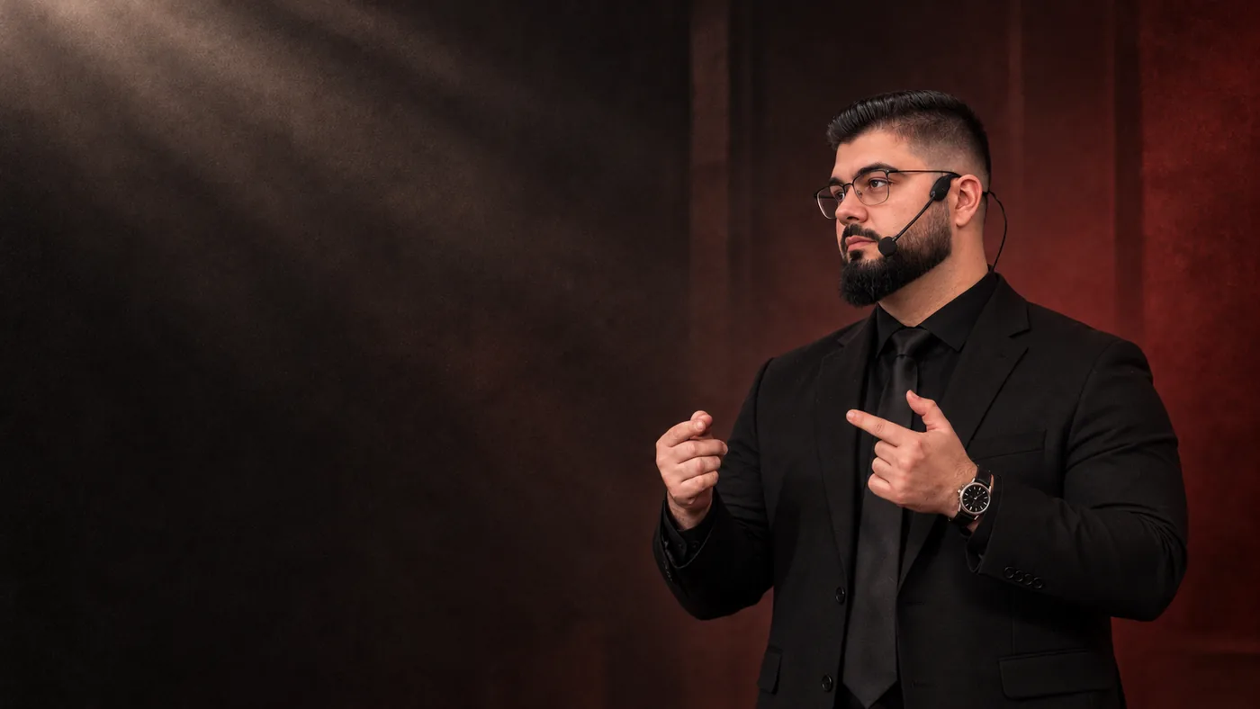 Petrus Lucchesi em palco, conduzindo
